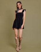 Black $|& Gilli Flutter Sleeve Romper - VOF Detail