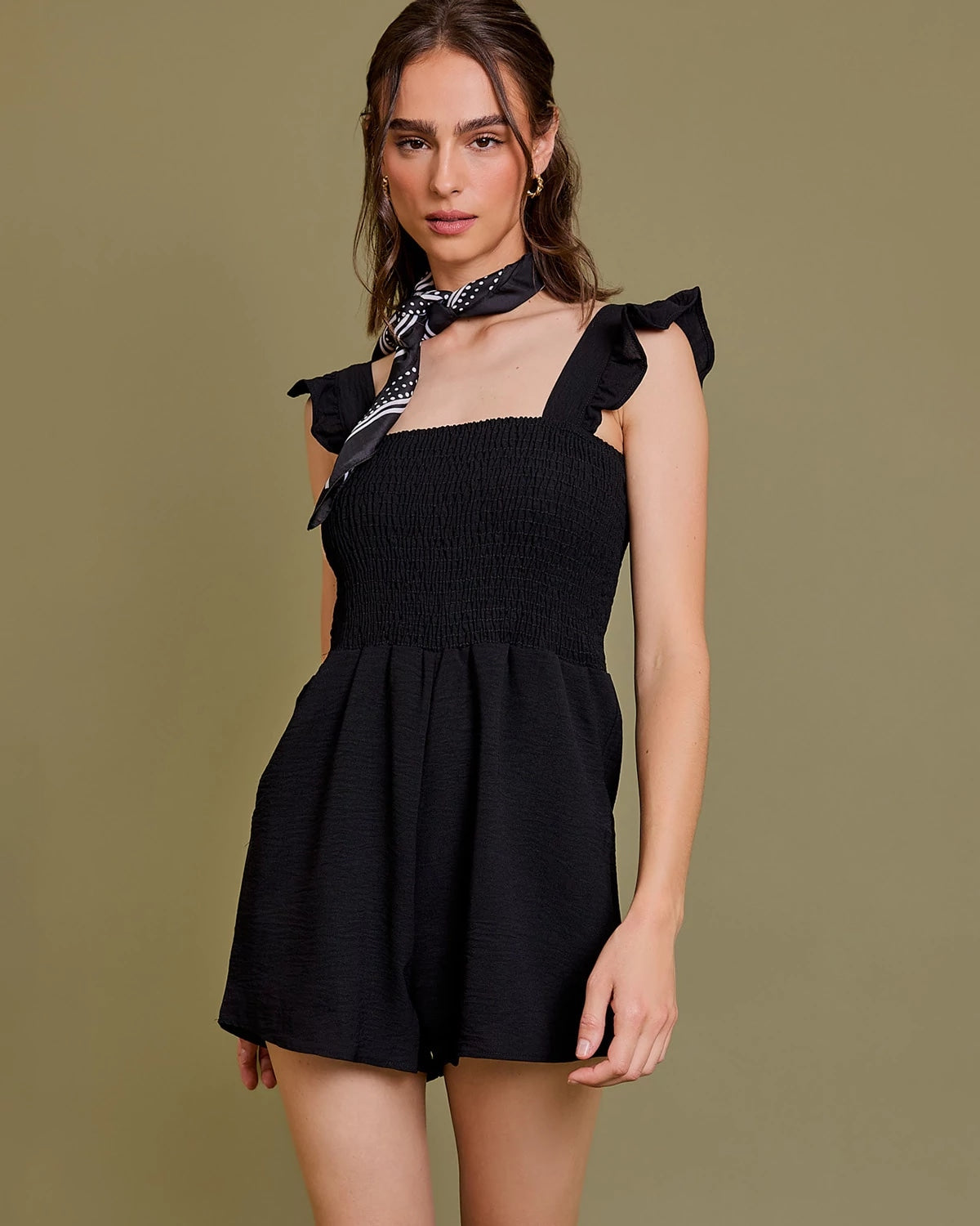 Black $|& Gilli Flutter Sleeve Romper - VOF Detail
