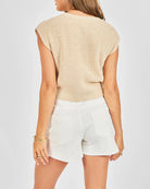 Light Oatmeal $|& Sadie & Sage Raindrops Cropped Sweater - Hanger Side