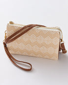 Beige $|& Jen & Co. Riley Woven Diamond Pattern Crossbody/Wristlet - Hanger Detail