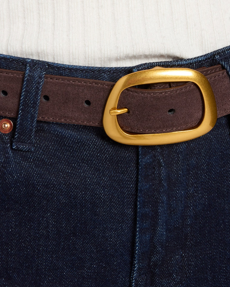 Chocolate $|& Most Wanted USA Asymmetrical Suede Leather Belt - SOF Full Front