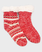 Red $|& MUK LUKS Chenille Eyelash Mix Cabin Socks 2 Pack - VOF Detail