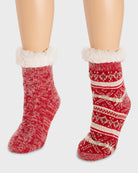 Red $|& MUK LUKS Chenille Eyelash Mix Cabin Socks 2 Pack - VOF Detail