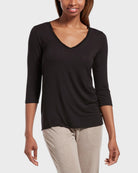 Black $|& HUE Solid 3/4 Sleeve V-Neck T-Shirt - VOF Detail