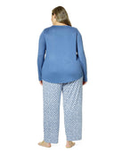 Blue Indigo $|& HUE Printed Brushed Loose Knit Sets - Hanger Side