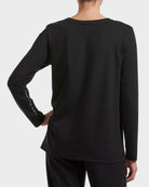 Black $|& HUE Solid Basics Long Sleeve Lounge Tee - Hanger Side