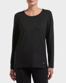 Black $|& HUE Solid Basics Long Sleeve Lounge Tee - VOF Detail