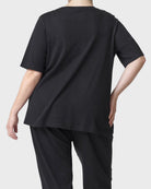 Black $|& HUE Elbow Sleeve U-Neck Lounge Tee - Hanger Side