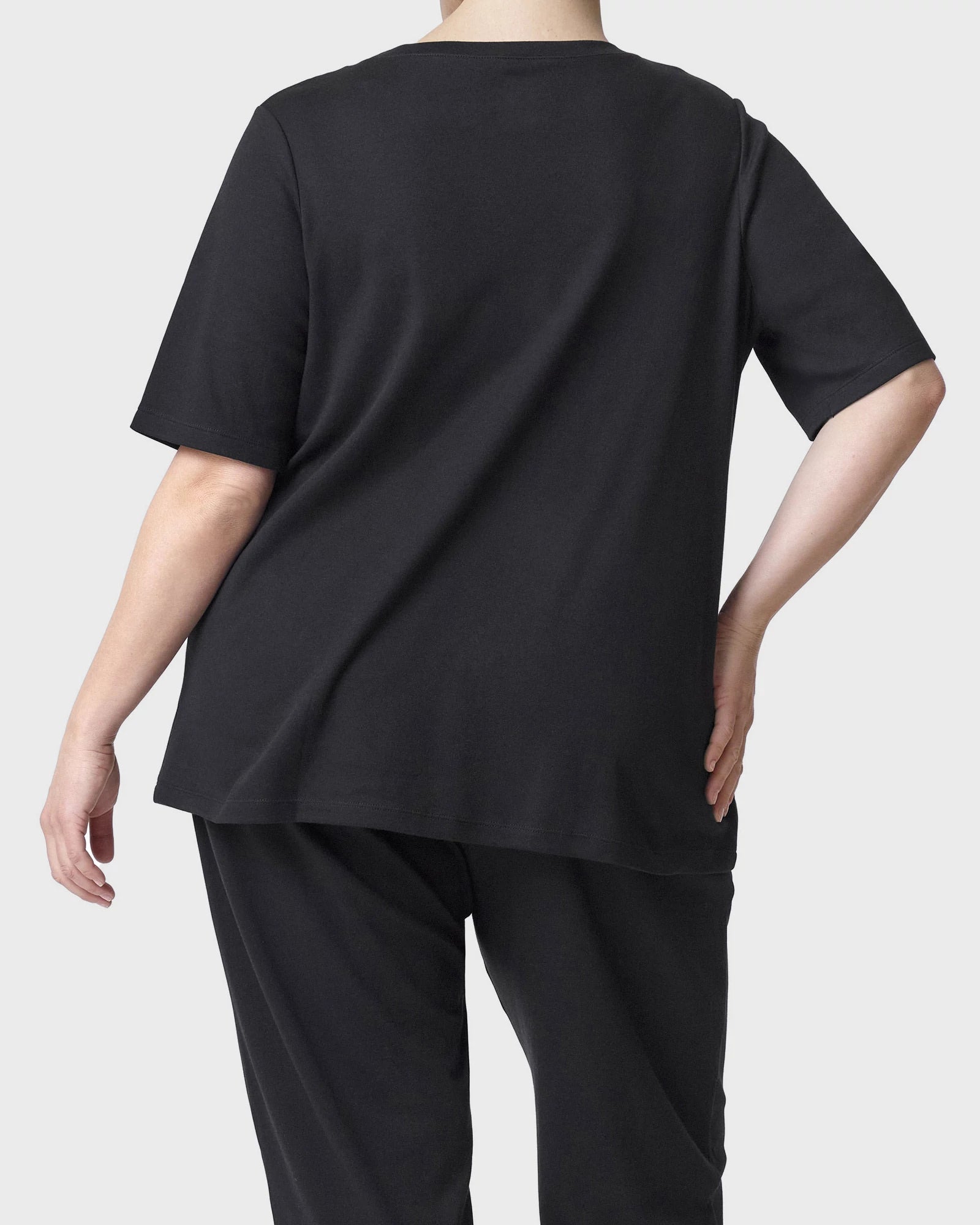 Black $|& HUE Elbow Sleeve U-Neck Lounge Tee - Hanger Side