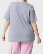 Medium Heather Grey $|& HUE Elbow Sleeve U-Neck Lounge Tee - Hanger Side
