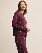 Merlot $|& Z Supply Lounge Bella Ditsy Long Sleeve Top - Hanger Front