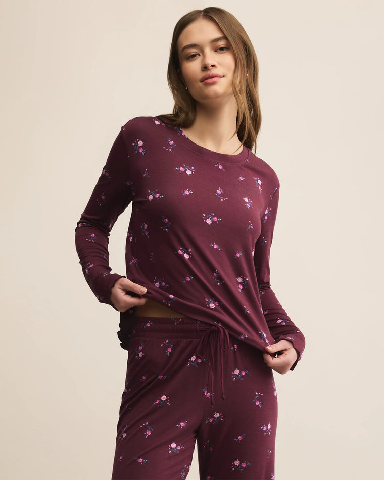 Merlot $|& Z Supply Lounge Bella Ditsy Long Sleeve Top - VOF Detail