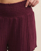 Merlot $|& Z Supply Dawn Smocked Ribbed Short - Hanger Back