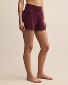 Merlot $|& Z Supply Dawn Smocked Ribbed Short - Hanger Front