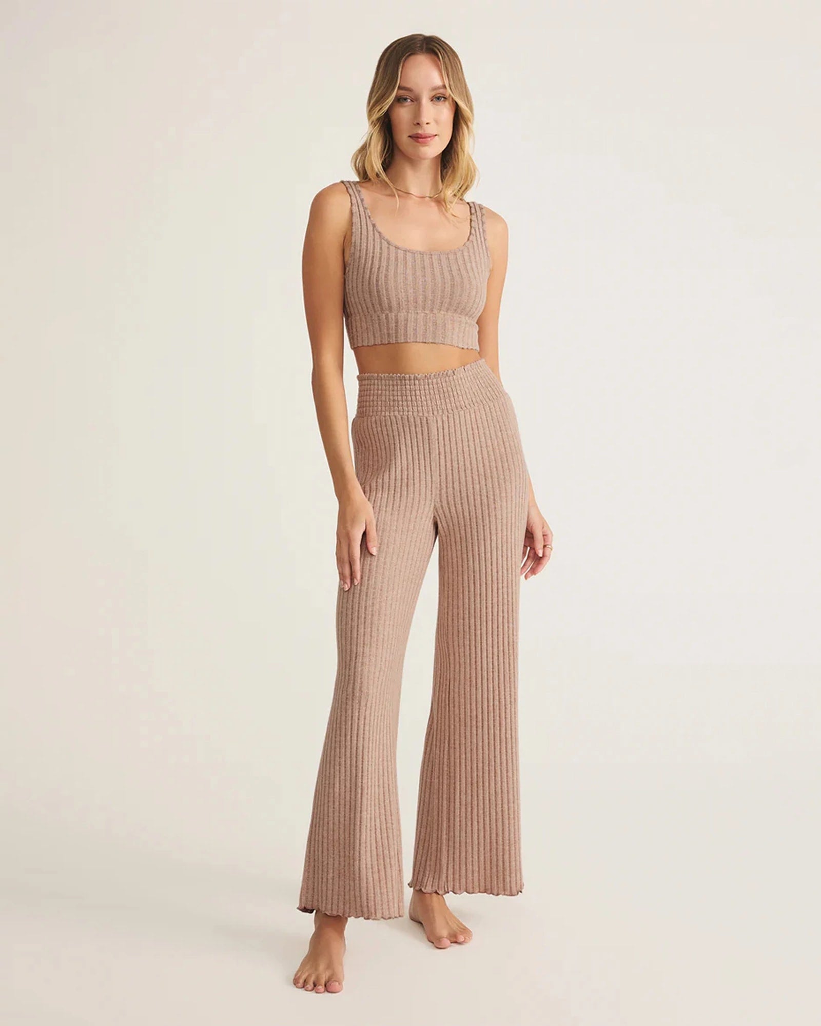 Iced Coffee $|& Z Supply Lounge Dawn Smocked Ribbed Pant - VOF Detail