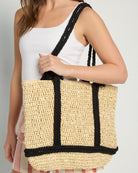Black $|& Fame Accessories Twisted Rope Raffia Tote - SOF Full Front