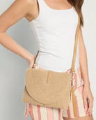 Tan $|& Fame Accessories Convertible Woven Crossbody/Clutch - SOF Full Front