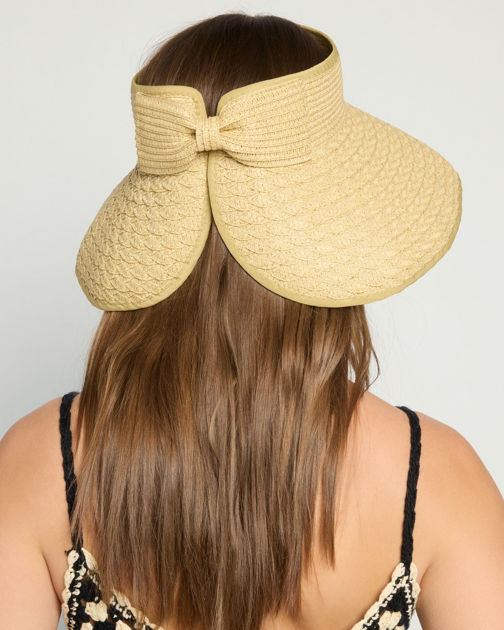 Sand $|& Fame Accessories Roll Up Straw Beach Visor with Bow - SOF Full Front