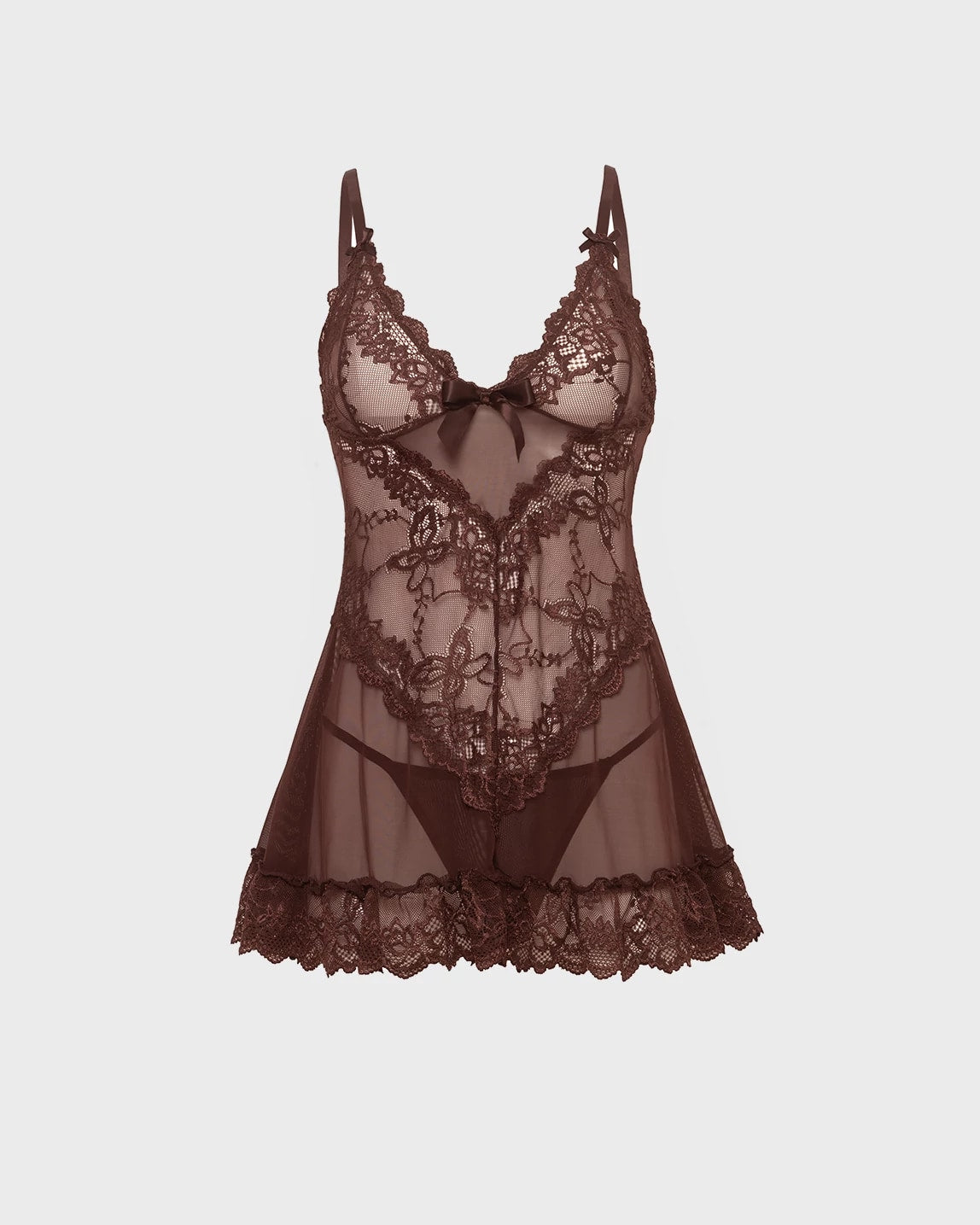 Puce $|& Oh La La Cheri Valentine Babydoll Set with G-String - Hanger Back