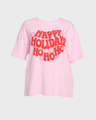 Pink $|& Baevely Happy Holidays Graphic Boyfriend Tee - Hanger Detail