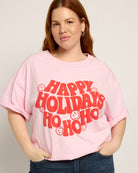 Pink $|& Baevely Happy Holidays Graphic Boyfriend Tee - SOF Front