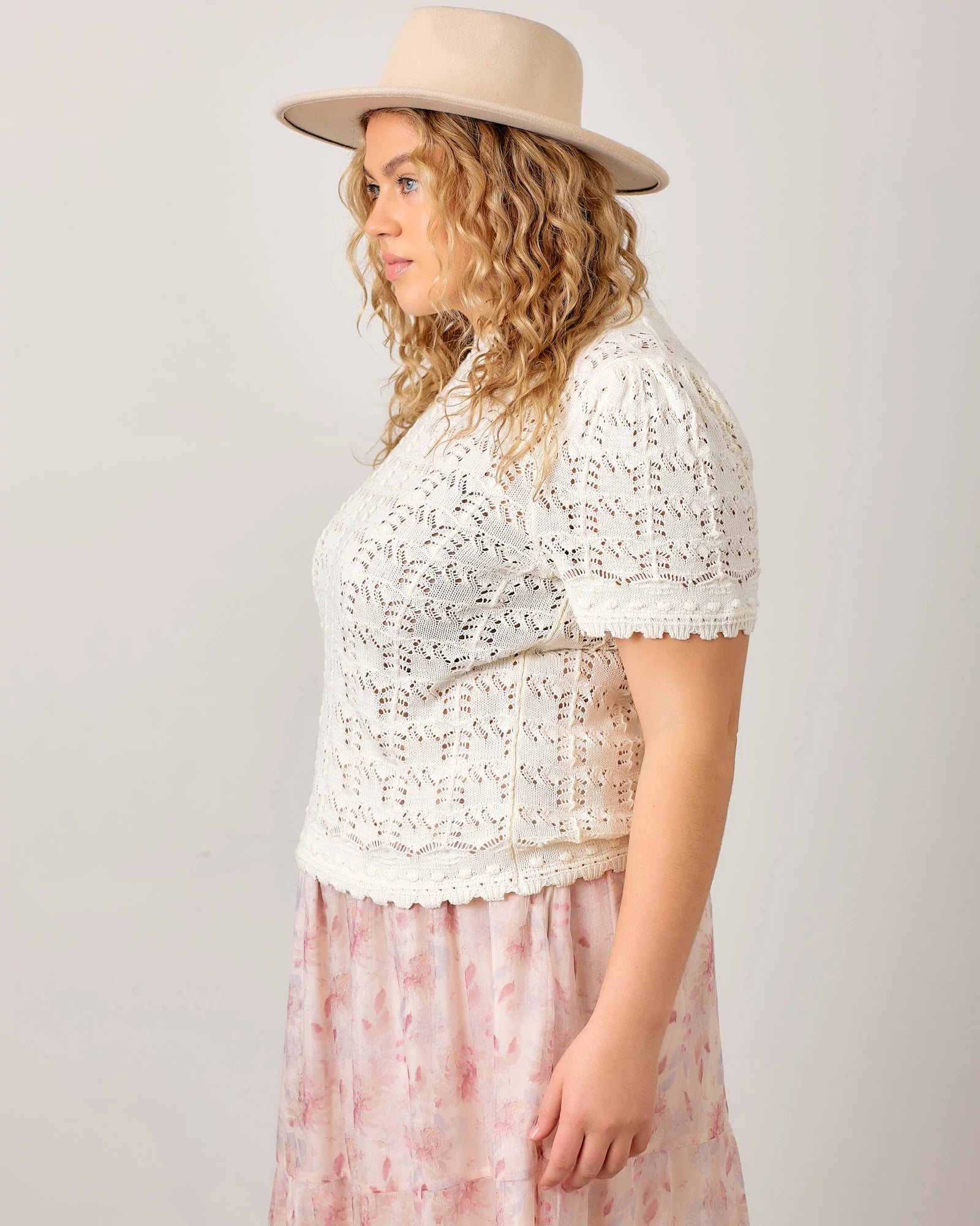 Cream $|& Polagram Crochet Sweater Tee - Hanger Front