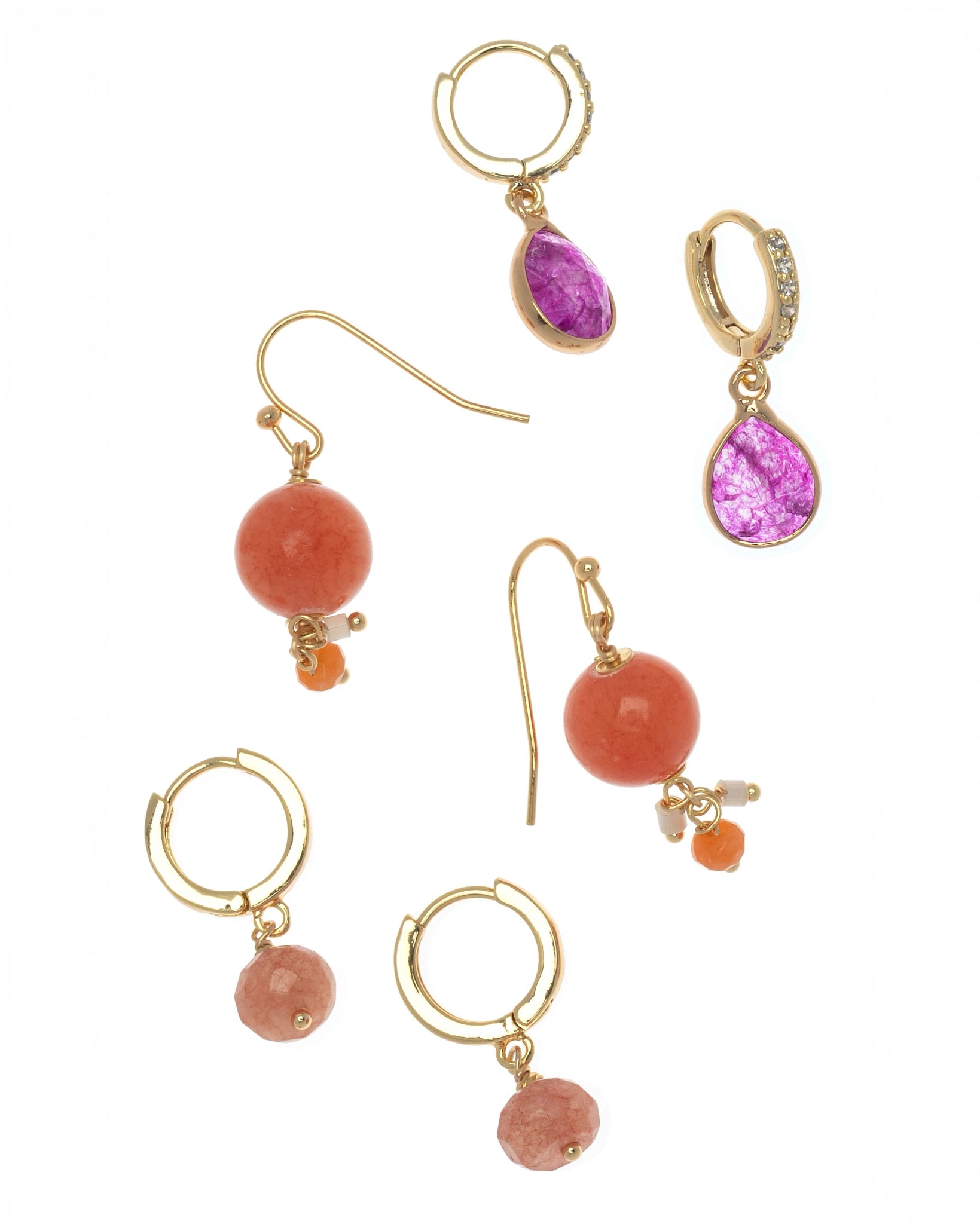 Coral/Blush $|& Nakamol Mixed Gemstone Earring Set - VOF Detail