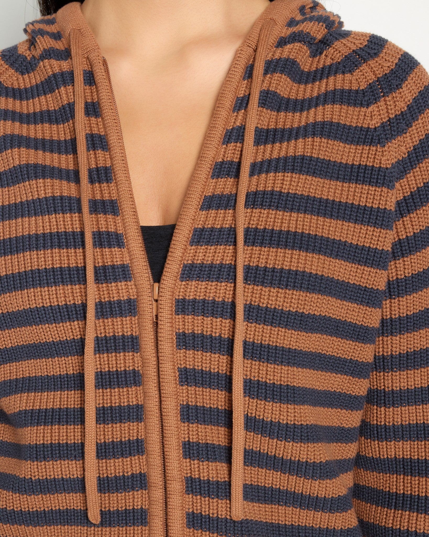 Caramel Stripe $|& Herizon Rosebud Zip Cardigan - SOF Full Front