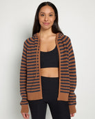 Caramel Stripe $|& Herizon Rosebud Zip Cardigan - SOF Front