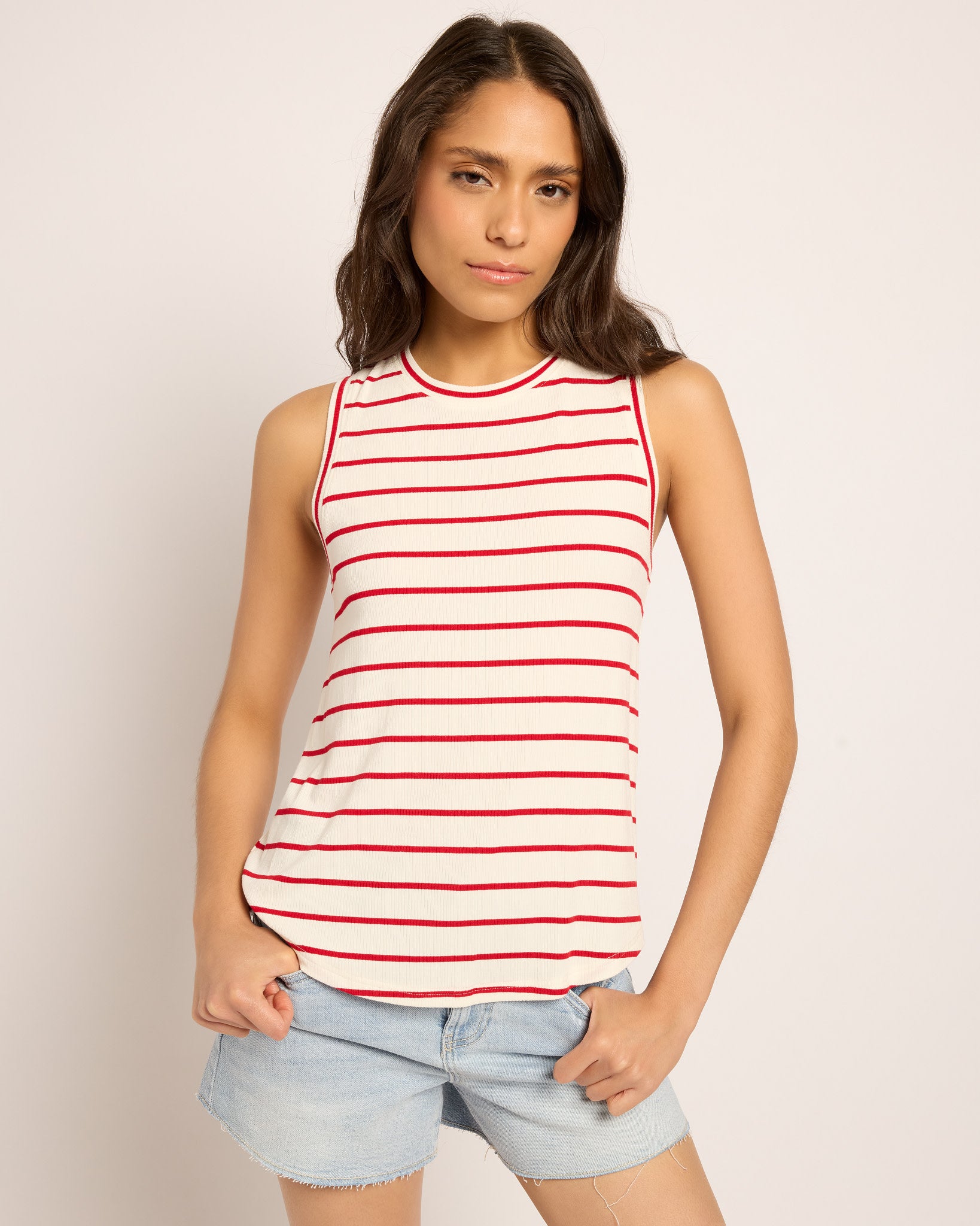 Ivory Red $|& Thread & Supply Euclid Stripe Tank - SOF Front