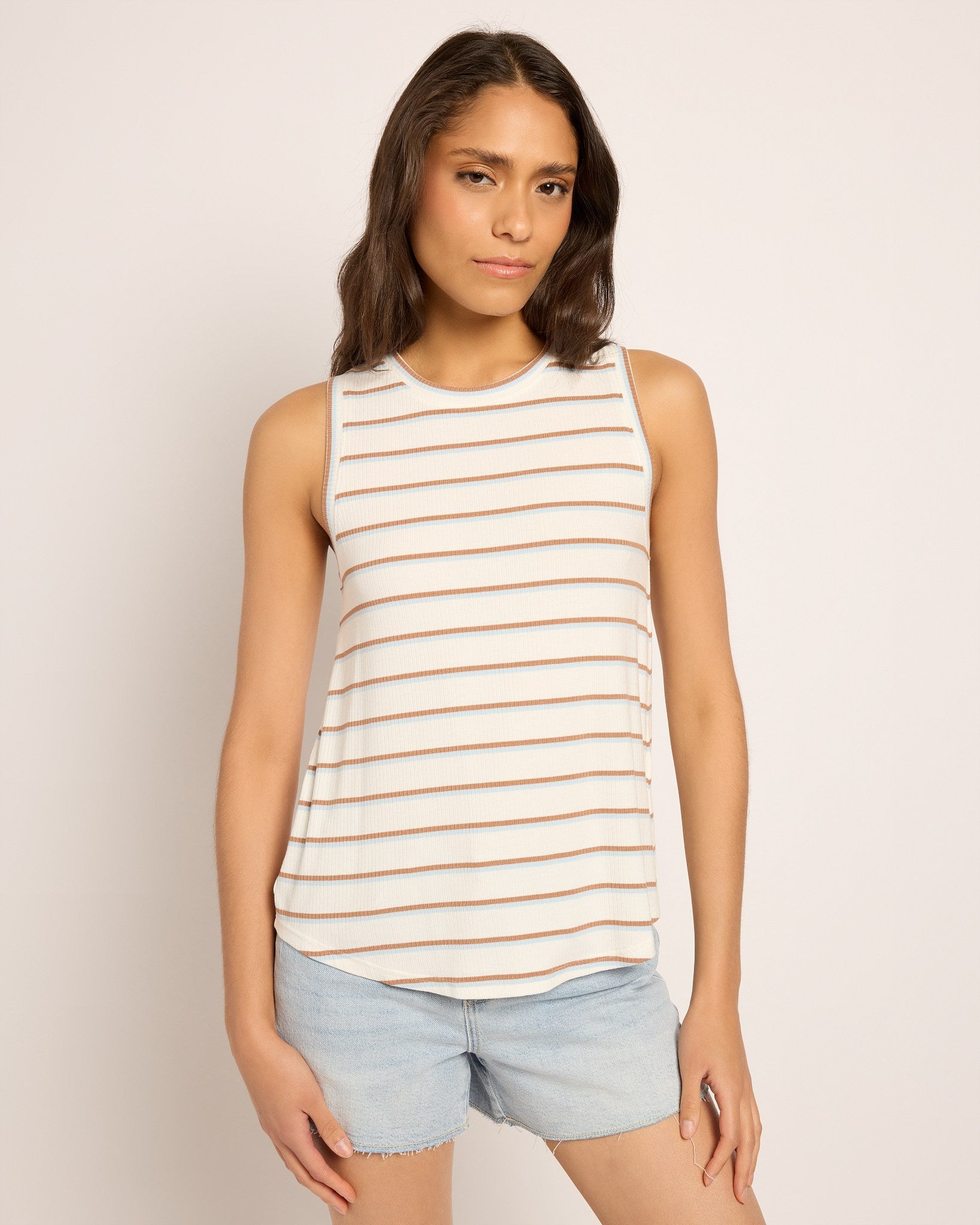 Blue Brown $|& Thread & Supply Euclid Stripe Tank - SOF Front