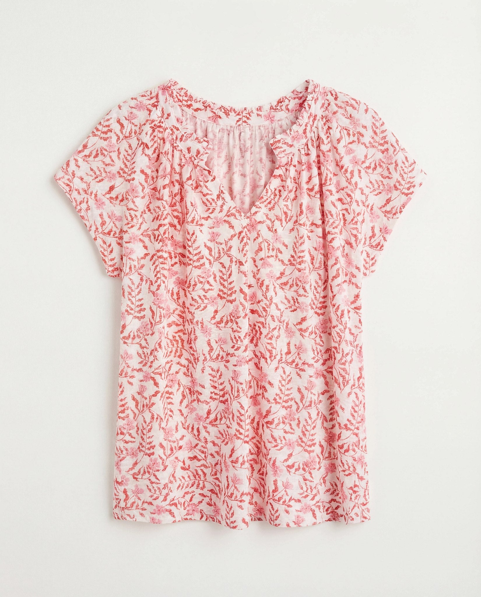 Rain Cayenne/Light Pink Floral $|& Bobeau Caty Ruffle Neck Top - Hanger Detail