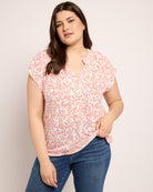 Rain Cayenne/Light Pink Floral $|& Bobeau Caty Ruffle Neck Top - SOF Front