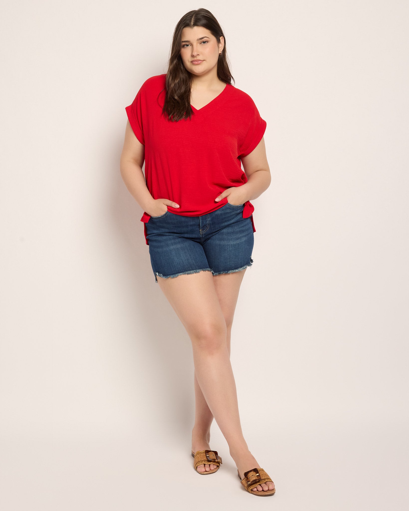 Red $|& Bobeau Relaxed V-Neck Top - UGC On Fig