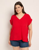 Red $|& Bobeau Relaxed V-Neck Top - SOF Front