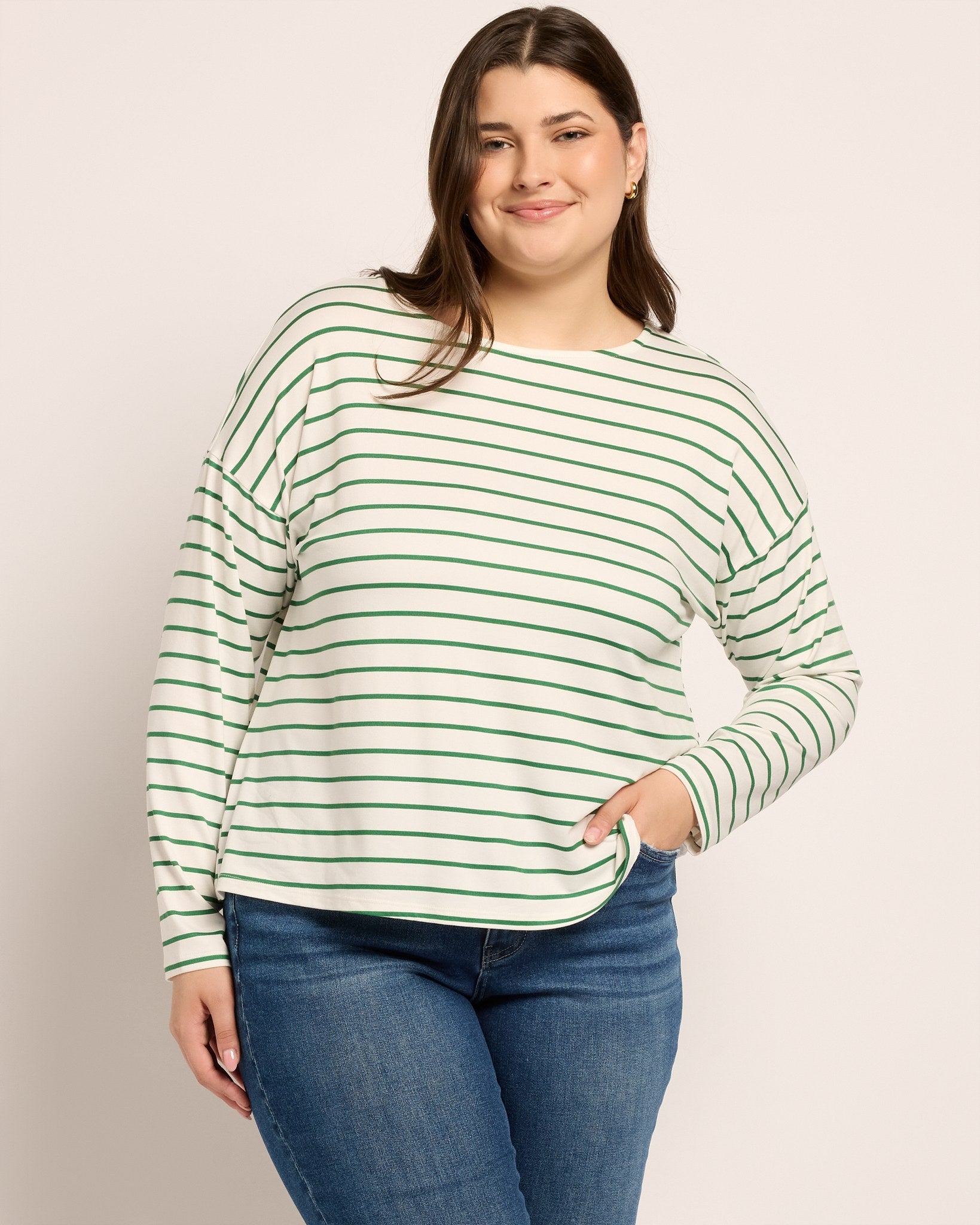 Ivory/Amazon Green $|& Bobeau French Bateau Butter Top - SOF Front