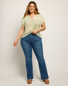 Light Olive Combo $|& Bobeau Striped Caty Button Up Top - UGC On Fig