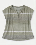 Light Olive Combo $|& Bobeau Striped Caty Button Up Top - Hanger Detail