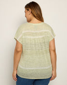 Light Olive Combo $|& Bobeau Striped Caty Button Up Top - SOF Back