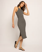 Black/Cream $|& SEAS Laurel Striped Ribbed Shelf Bra Dress - VOF Front