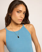 Tranquil Blue $|& SEAS Laurel Ribbed Shelf Bra Dress - SOF Full Front