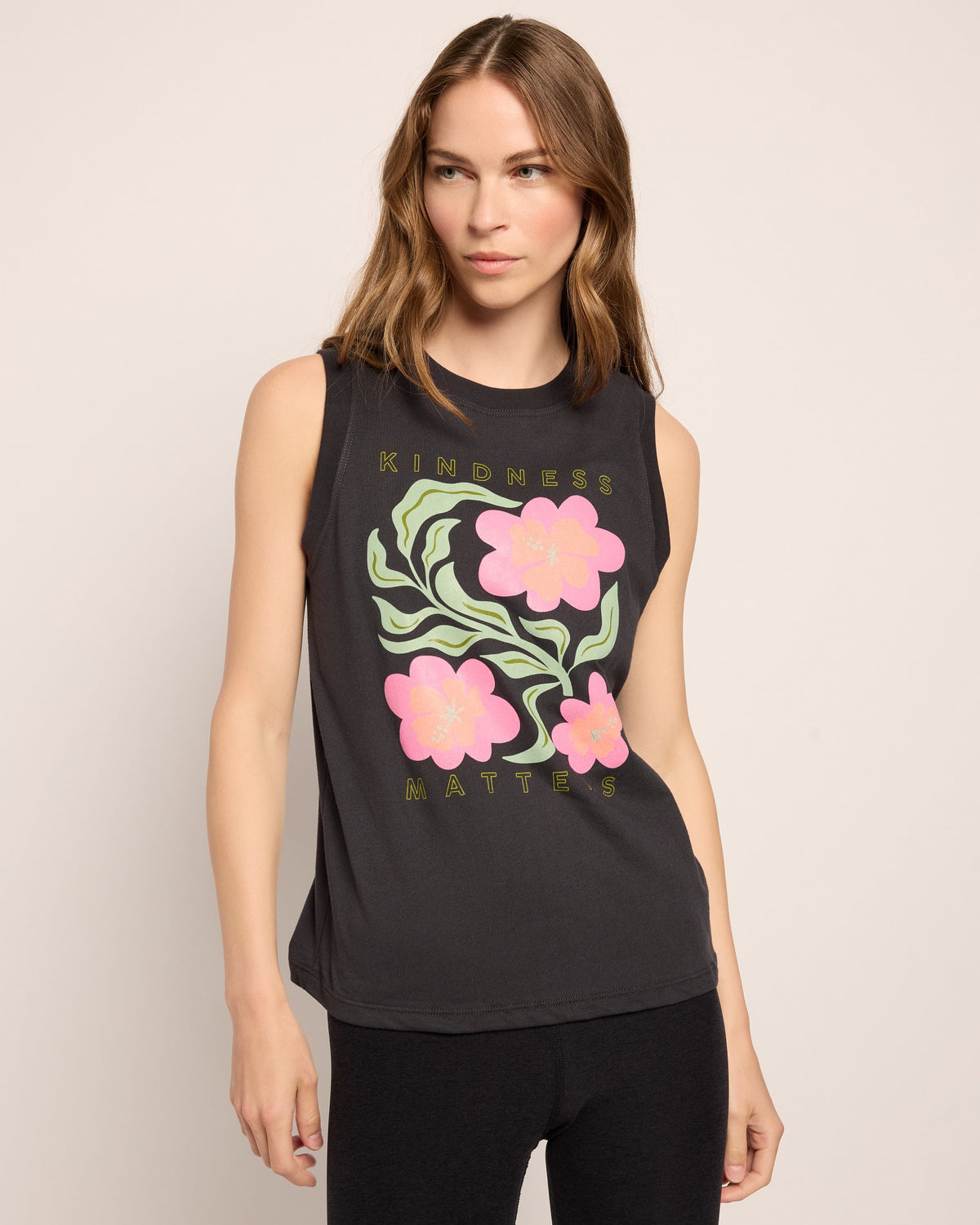 Faded Black $|& Interval Kindness Matters" Terrain Muscle Tank - SOF Front