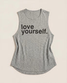 Heather Grey $|& Interval Aspire Graphic Tank Love Yourself - Hanger Detail