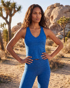 Electric Cobalt Heather $|& Interval FlowHeather Sculpt Stride Long Crop Tank - SOF Side