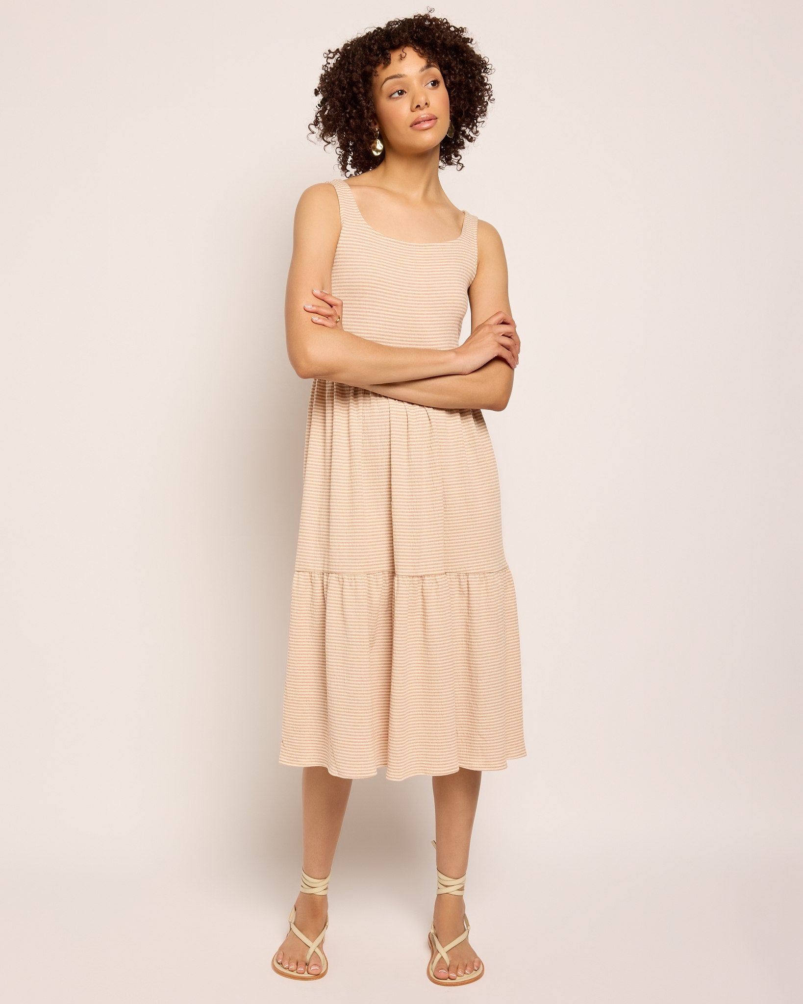 Cream/Taupe $|& SEAS Surf Tiered Dress - SOF Front