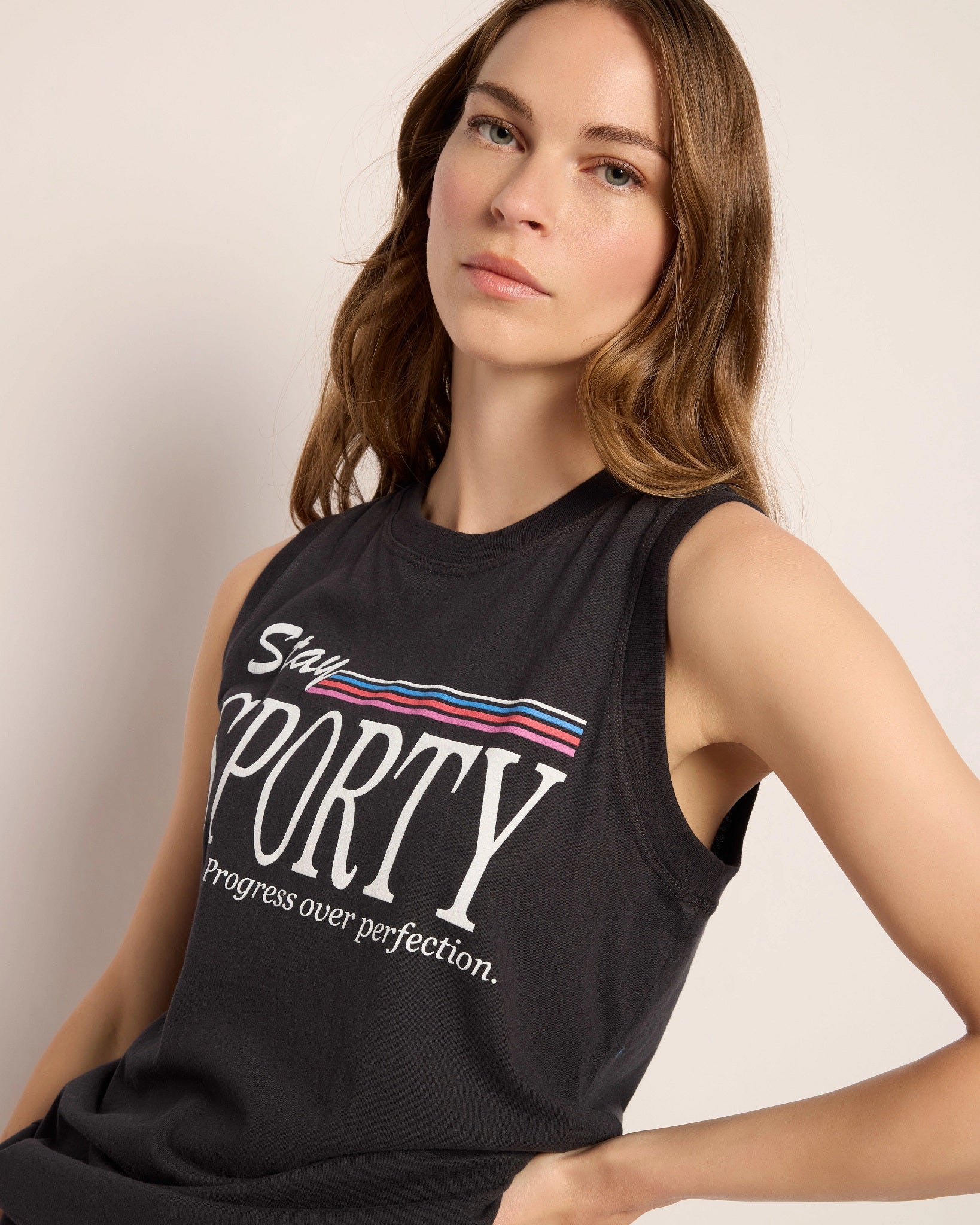 Faded Black $|& Interval Terrain Muscle Tank " Stay Sporty" - SOF Full Front