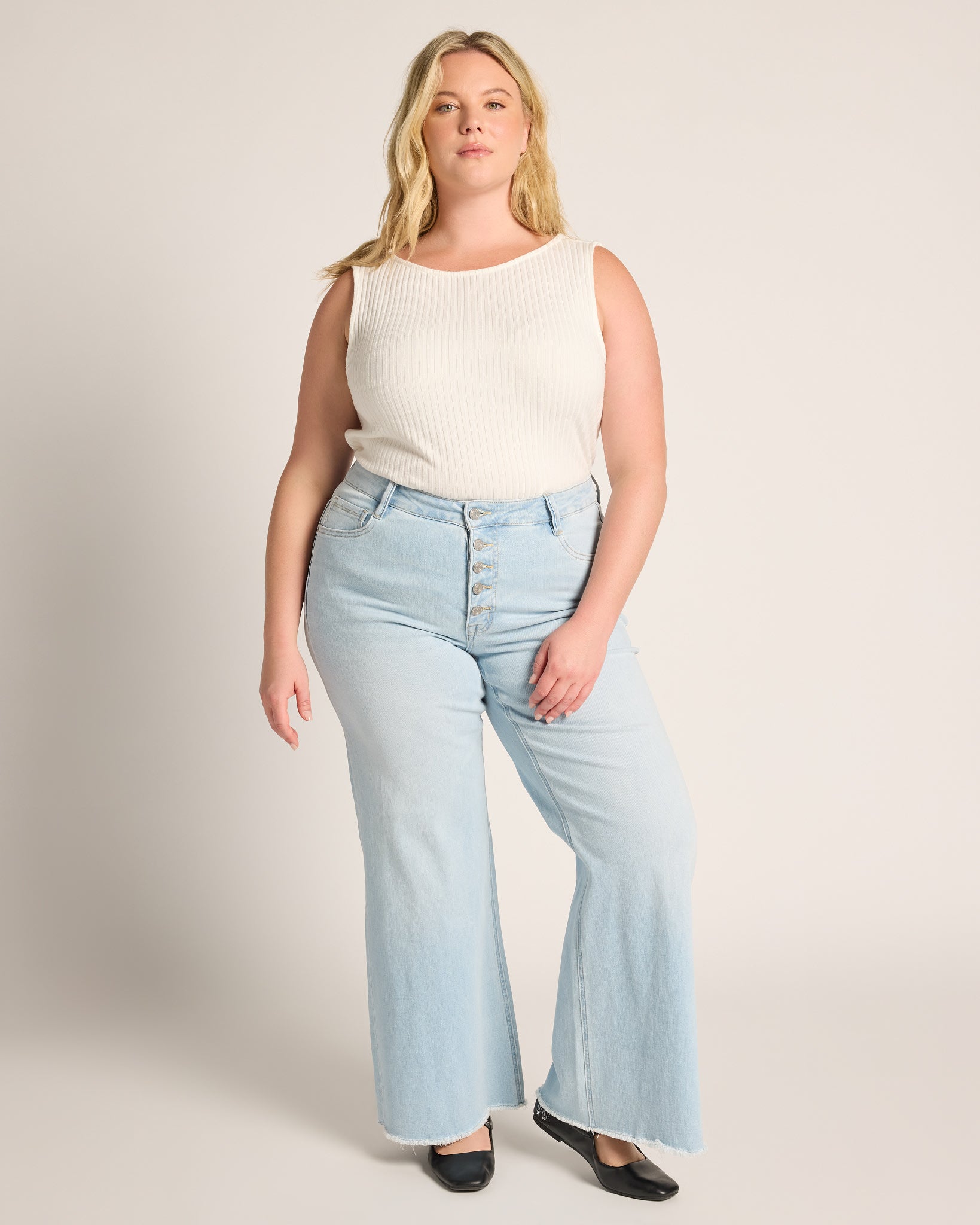 Light Wash $|& Bayeas High Rise Wide Leg With Frayed Hem - UGC On Fig