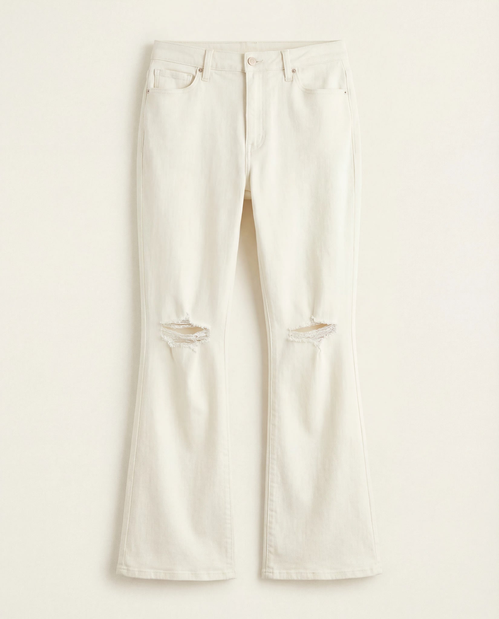 Ecru $|& Bayeas Emily High Rise Distressed Flare Pants - Hanger Detail