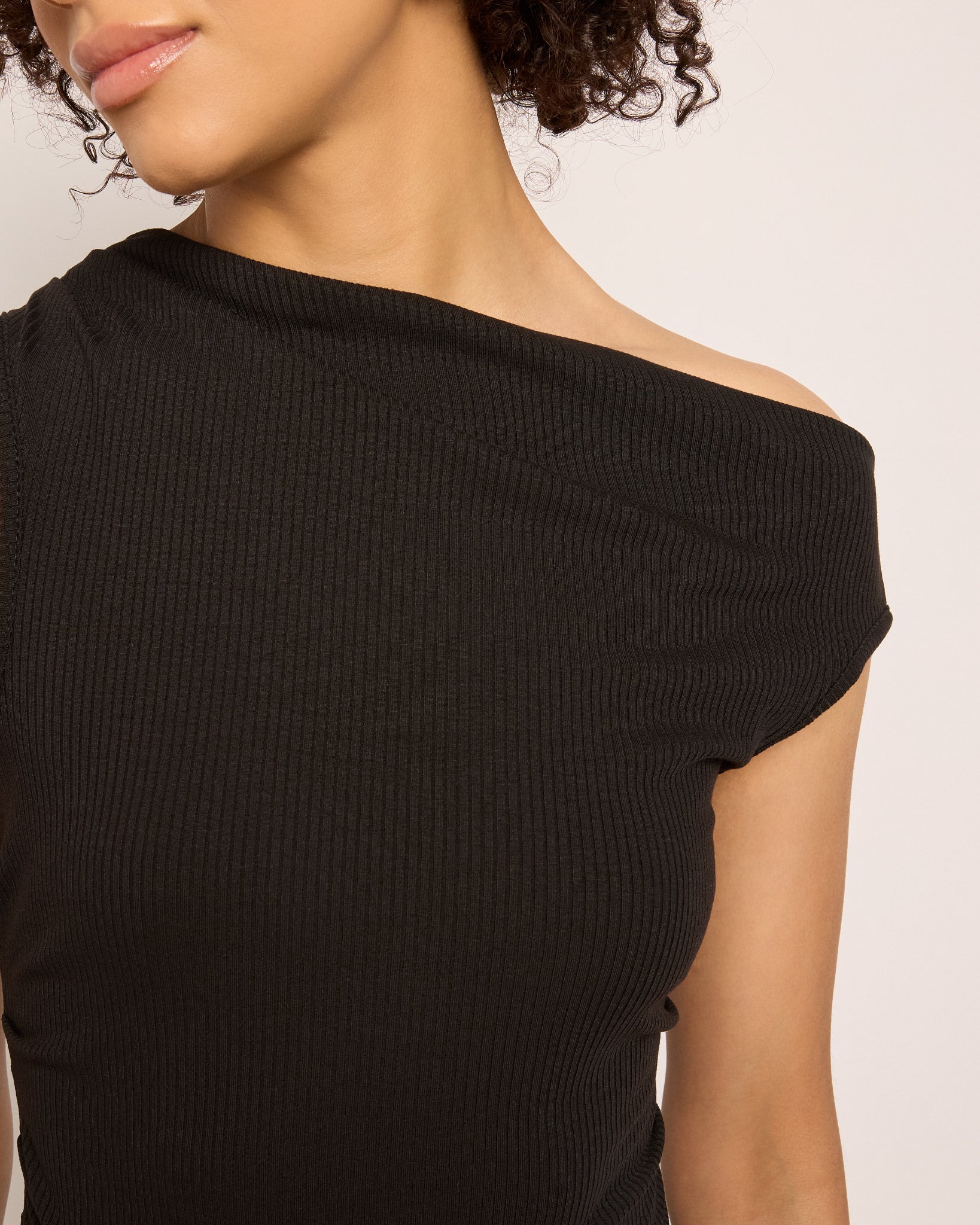 Black $|& SEAS Eden Pleated One Shoulder Top - SOF Full Front