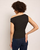 Black $|& SEAS Eden Pleated One Shoulder Top - SOF Back